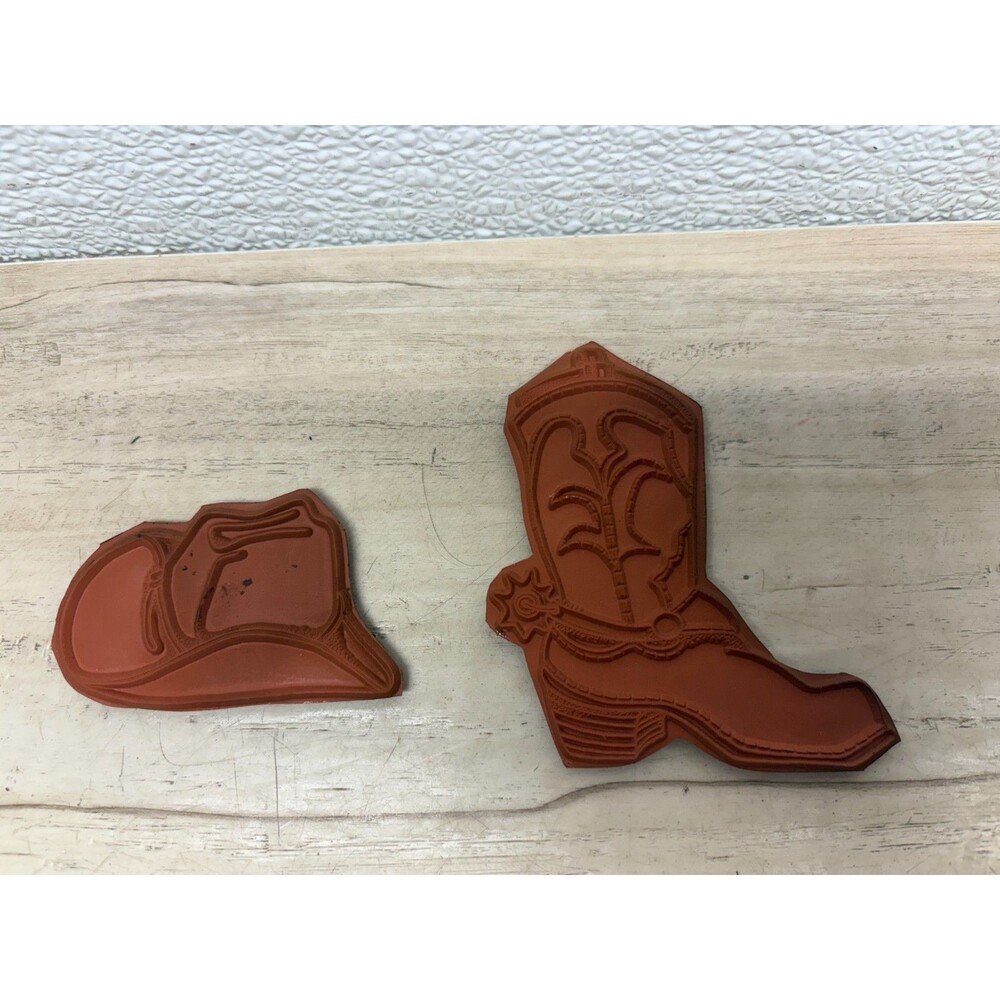 Set Of 2 Unbranded Unmounted Rubber Stamps Cowboy Boot & Hat